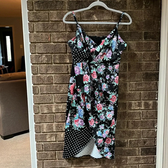 NWT ASOS DESIGN mixed floral and polka dot midi dress size 10 Petite 10P - Picture 1 of 10